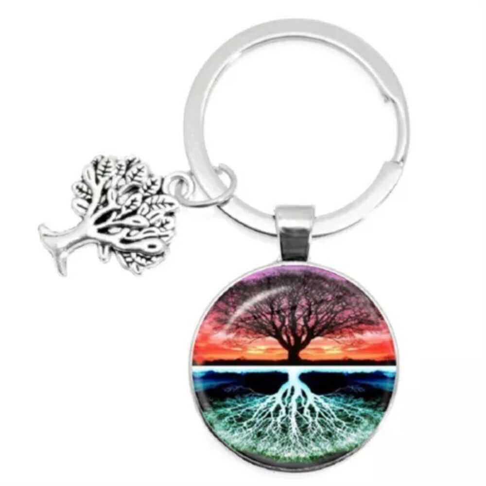 Silver Tree of Life Bohemian Art Pendant Circle Key Ring Key Holder Gorgeous